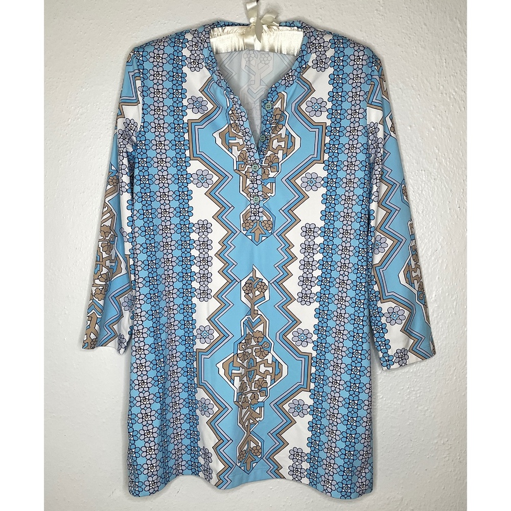 J. McLaughlin Tunic Top Catalina Stretch Blue Sz Medium